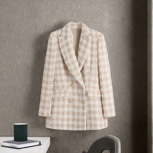 S-2XL 여성용 시크 빈티지 더블 브레스티드 블레이저 코트 기하학 패턴 긴 소매 플랩 포켓 버튼 클로저 아우터웨어 - Product Image 2