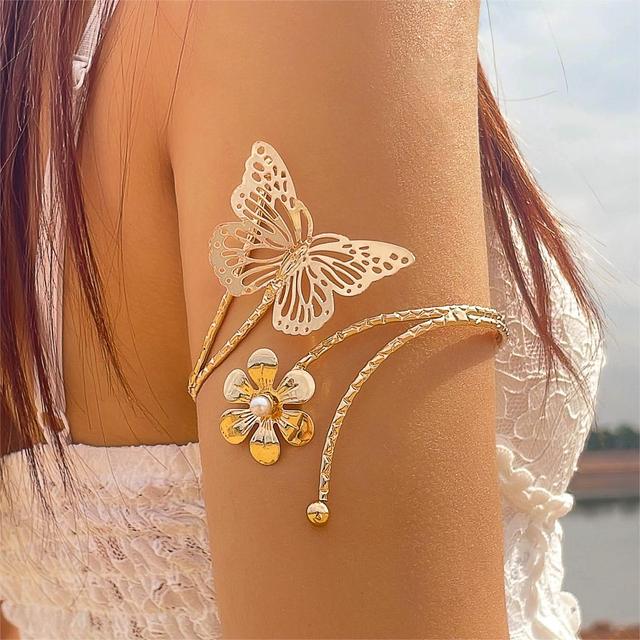 Hot Selling Adjustable Irregular Shape Arm Cuff Jewelry Bracelet Metal Butterfly Arm Bracelet for Women's Fashion Jewelry Set
