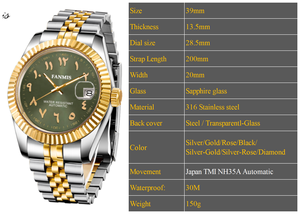 Montre automatique pour homme de luxe en acier inoxydable de 39 mm avec logo personnalisé OEM, étanche, mouvement mécanique, fonction de réserve de marche - Product Image 3