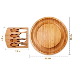 Tabla de <span class=keywords><strong>queso</strong></span> de bambú barata Premium redonda con accesorios, tabla de charcutería, juego de regalo - Product Image 2