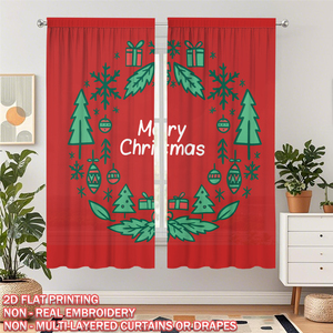 COSENNATUR Tende Natalizie per Finestre con Stampa di Babbo Natale, Pupazzo di Neve e Ghirlanda, 2 Pannelli con Tasca per Asta, Decorazioni Festive Stagionali - Product Image 2