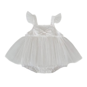 Combinaison en tulle à manches bouffantes blanches avec nœud pour bébé fille, robe de princesse d'été - Product Image 5