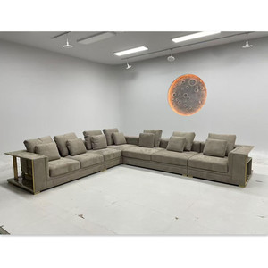 Ensemble de canapés modulaires de luxe italiens pour salon, meubles de villa, canapé moderne haut de gamme en tissu blanc, canapé d'angle - Product Image 1