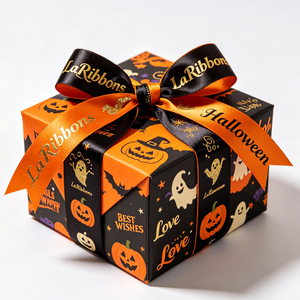 High Grade 100% Polyester 25mm Gift Wrapping Single Face Gold Foil Printing Customized Brand Logo Printed Satin <b>Ribbon</b> - Product Image 6