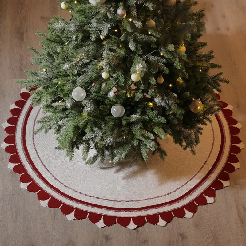 クリスマスツリースカートケーブルニットニット厚手の素朴なツリースカートクリスマスホリデーデコレーションイベントテーブルカバー