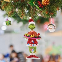 Vente en gros de décorations de Noël amusantes, ornements suspendus en acrylique vert Grinchs, pendentif d'arbre, accessoires d'ornement
