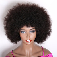 Perruques Afro Pixie bouclées crépues avec frange en cheveux humains