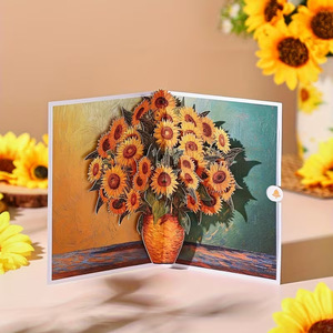 Vintage Sunflower Vase 3D Pop-Up Greeting Card Four-color Printed Coated Paper Simple Modern Style Blessing Card for Christmas - Product Image 1