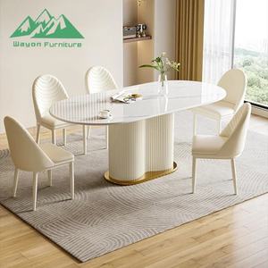 <span class=keywords><strong>Table</strong></span> à manger en pierre frittée de style crème moderne Wayon, ensemble de <span class=keywords><strong>table</strong></span> et de chaises ovales créatif et peu encombrant pour petit appartement - Product Image 3