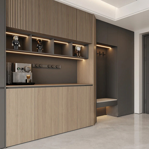 Armadio per Scarpe Personalizzato Tradizionale per Tutta la Casa, Mobile Integrato per Soggiorno con Porta in Vetro Curvo, Modulare in Legno Massello - Product Image 2