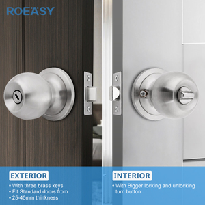 Roeasy Stainless Steel Cylinder Entrance Knobset Tubular Round Knob <strong>Door</strong> <strong>Lock</strong> With Zinc Handles for <strong>Bathroom</strong> Use - Product Image 2