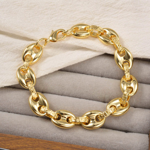 Pulseras de moda unisex chapadas en oro de 18 quilates, personalizadas, con eslabones ovalados geométricos tallados, antideslustre. - Product Image 4
