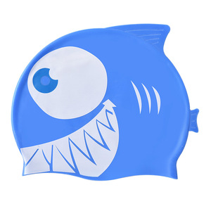 Gorro de natación de silicona con diseño de tiburón de dibujos animados, 21 cm de ancho, cómodo para niños, gorro de natación unisex - Product Image 2