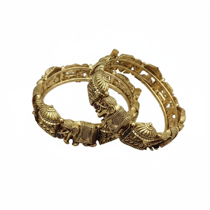 Women's Indian Traditional Original Multi Color High Quality Gold Plated Engraved Copper Bangles Onesize Set Wedding Party - Product Image 2