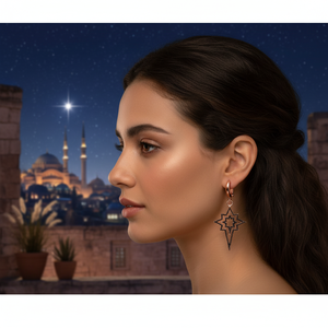 <b>Black</b> CZ Stone North Star Compass Turkish 925 Silver Sterling Jewelry Handmade Fine Trendy Wholesale <b>Dangle</b> <b>Earrings</b> - Product Image 3