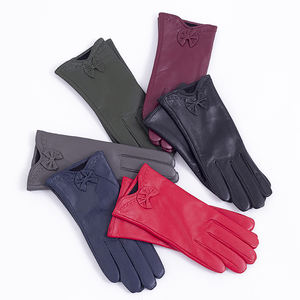 <span class=keywords><strong>Gants</strong></span> doublés chauds en cuir de mouton de vente chaude avec des <span class=keywords><strong>gants</strong></span> coupe-vent d'extérieur à nœud sur la manchette - Product Image 1