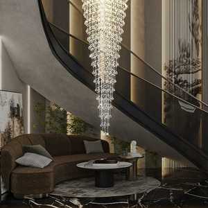Lustre moderne long pour escalier, luminaire de plafond en cristal pour villa, salon, lustre long personnalisé pour hôtel à plafond haut - Product Image 3