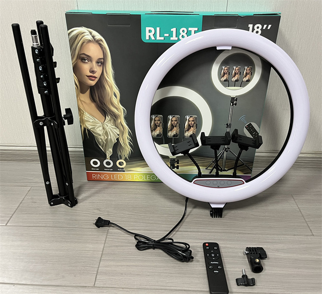 RL-18T Foldable 46CM RGB LED Circle Ring Light with 2.1M Photographic Tripod Stand for Selfie & Photography Lighting Equipment