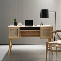 Bureau d'ordinateur en bois moderne et minimaliste à hauteur réglable avec armoire latérale en rotin naturel pour la maison, le bureau et le salon – Vente chaude