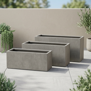 Modern Concrete Planters Set Outdoor Garden Flower <b>Pots</b> Minimalist Design <b>Square</b> Shape Gray Color for Green Plants - Product Image 1