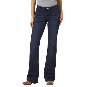 Leggings pour femmes en coton 100% bleu foncé, taille haute, coupe bootcut, extensibles, style streetwear, vêtements décontractés - Product Image 1