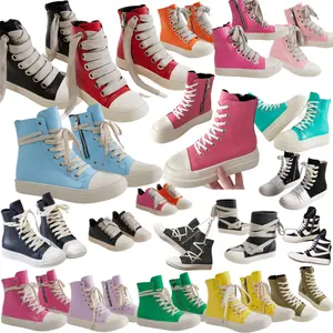 Neue Casual Canvas Schuhe Luxus Turnschuhe Knöchel Schnüren Frauen Sneaker Reiß verschluss High-Top Hip Hop Streetwear Flats Schwarze Rlck Owens Stiefel