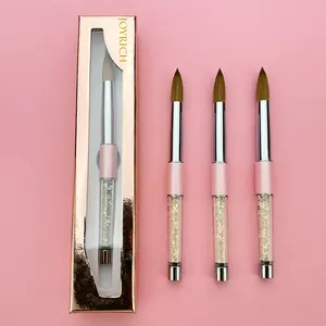 Профессиональная Высококачественная розовая металлическая ручка с прозрачной кисточкой для ногтей Kolinsky на заказ для акриловой пудры