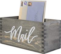 Boîte de rangement pour courrier en bois massif gris rustique, design incurvé sculpté, multifonction, forme cube, pour lettres et cartes postales
