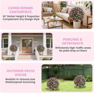 Искусственный кустарник из роз и боксуса в форме шара на наземной подставке для улицы, устойчивый к УФ-излучению, вечнозеленый, для Дня Благодарения и Пасхи - Product Image 6