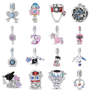 <b>Cute</b> cartoon graduation-themed pendant, made of white brass, DIY <b>bracelet</b> accessory - Product Image 1