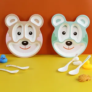 จานเมลามีนสำหรับเด็กแบ่งส่วนลายหมีการ์ตูนของใช้ในครัวเรือนจานอาหารสำหรับเด็ก
