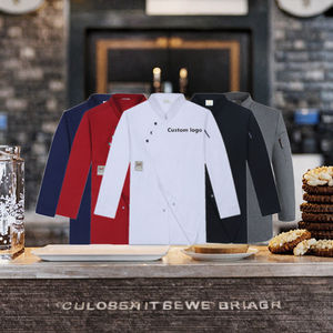 Uniforme de Chef de Manga Larga Marca Flywin al por Mayor, para Hombres y Mujeres, para Uso en Restaurantes y Bares, Tela de Jersey de Poliéster y Algodón, Chaqueta de Chef Negra - Product Image 3