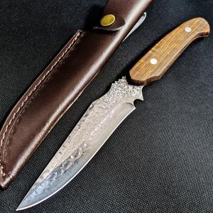 سكين صيد تكتيكي بشفرة ثابتة مصنوع من الفولاذ الدمشقي المقاوم للصدأ مع غمد، تخصيص حسب الطلب - Product Image 2