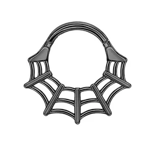 Roestvrijstalen Piercing Sieraden Cirkelvormig Segment Scharnierende Neus Septum Ringen Zwart Kleur Punk Gothic Spinnenwebvormige Neusring