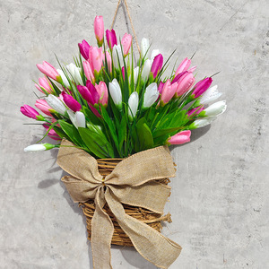Cross-border new style tulip wall hanging <strong>wreath</strong> home decoration artificial flower woven basket wall decor <strong>door</strong> <strong>hanger</strong> - Product Image 3