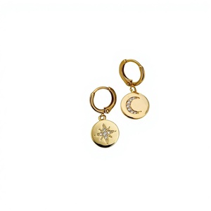 Custom High Quality Brass Jewelry Coin Huggie Hoop <strong>Earrings</strong> Trendy <strong>Moon</strong> <strong>and</strong> <strong>Star</strong> Design Gold <strong>and</strong> Rhodium Plated for Gift - Product Image 2