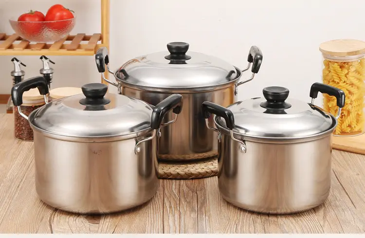 Wholesale Kitchen Ware Cookware Set with bakelite handles Stock Pot Stainless Steel Cooking Pot