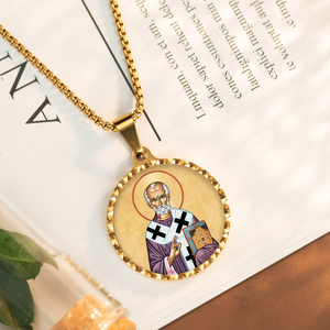 GIVELUCK 스테인리스 스틸 성 니콜라 비잔틴 아이콘 펜던트 세 개의 금색 가방 앵커 심볼 18K 금 도금 맞춤형 정교회 - Product Image 5