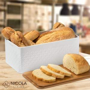 Casa cucina in metallo contenitore per il pane con coperchio in bambù utilizzabile come tagliere Breadbox supporto <span class=keywords><strong>latta</strong></span> per cucina - Product Image 6