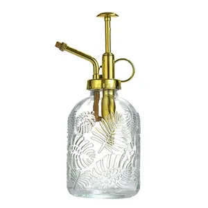 Neue hochwertige 360ml Blatt geprägte Vintage Glas pflanze Mister Sprüh flasche mit goldener Farbe Top Pump Water ing Garden Tool
