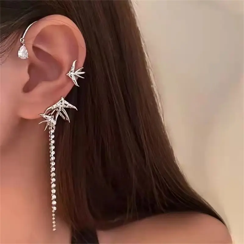 Without Pierced Ear Clip Rhinestone Ear Cuff Swallow Earrings for Women Girls Jewelry ear clip temperament jewelry accessories