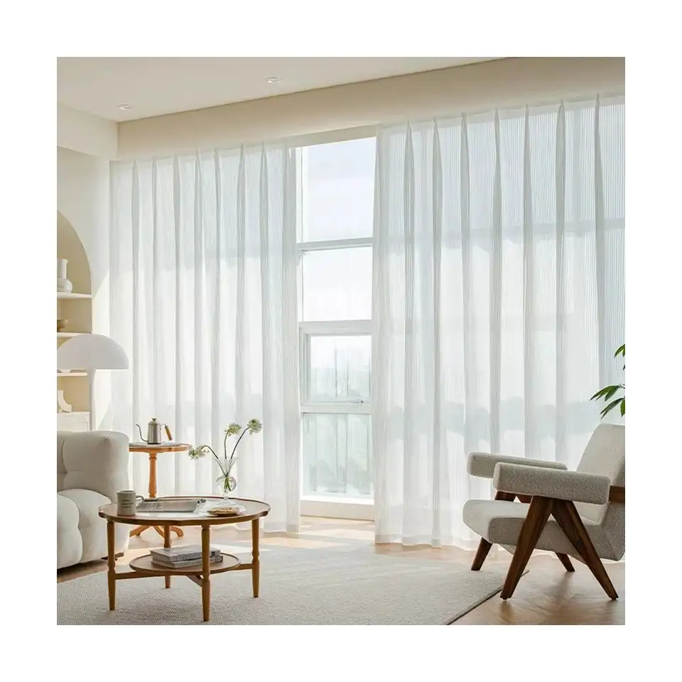 Wholesale Modern Window Curtain Track Backdrop White Sheer Fabric Tulle Voile Luxury Curtain For Hotel and Office