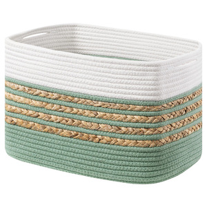 Cotton Rope Woven Storage Basket Rectangle Large Capacity For Toys Snacks Household Organizer White Black Striped - Product Image 4