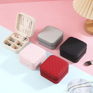 EVERWIN <b>Mini</b> Square Travel Jewelry Box Organizer PU Leather With Zipper Travel Jewelry Storage Boxes - Product Image 1
