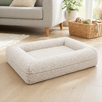 Lit orthopédique pour chien en mousse à mémoire de forme, protection de la colonne vertébrale, housse en lin imperméable amovible et lavable, couleur crème neutre, mobilier pour animaux de compagnie