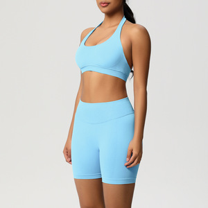 Pasuxi của phụ nữ dây cổ rắn backless phòng tập thể dục thể dục thể thao áo ngực 2-mảnh thiết lập đàn hồi cao thoáng khí liền mạch yoga quần short - Product Image 2