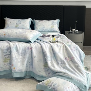 M Tencel Summer Cooling Quilt Set 4 Pieces Ice <b>Silk</b> Air Conditioning Quilt Double Size Feather Cotton Filling Reactive Printing - Product Image 1