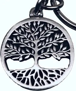 Cyan Grey Small Tree Of Life Round Key Ring