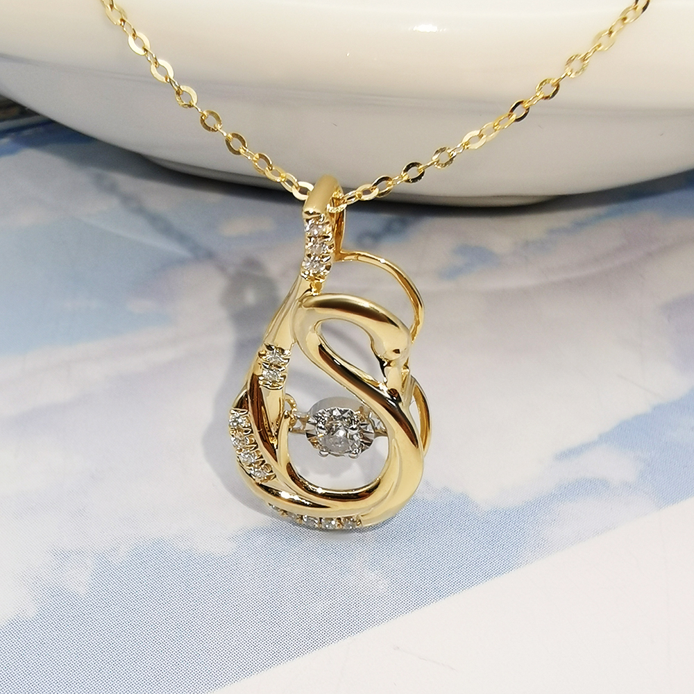 新设计舞动天鹅造型天然钻石18k纯金吊坠项链时尚女饰品 - buy 18k