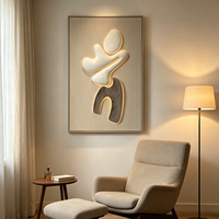 Art mural abstrait moderne de luxe 3D fait main en MDF et plastique avec éclairage LED gris, finition personnalisée, à suspendre pour hôtel ou bureau